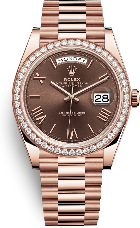 Rolex,Day-Date 40 40mm,40mm,Rose Gold,Brown,Automatic,Date,Day,228345RBR,228345RBR-0009
