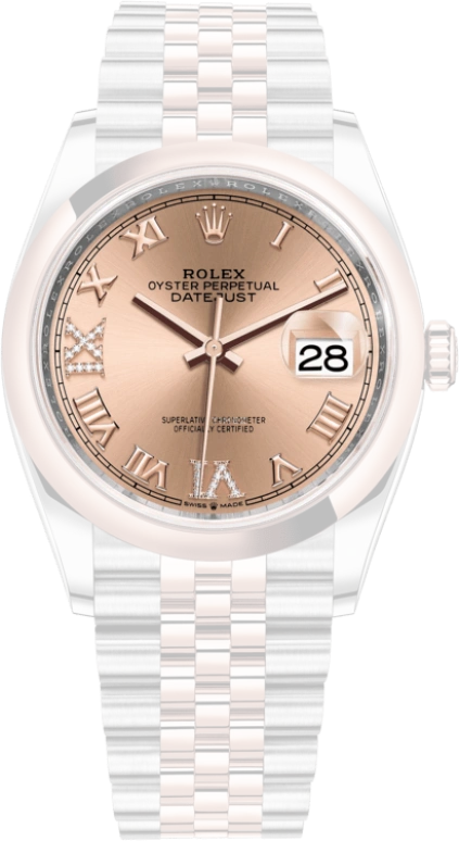 Rolex,Datejust 36 36mm,36mm,Rose Gold,Stainless Steel,Rose,Automatic,Day,70hours,126201,126201-0027