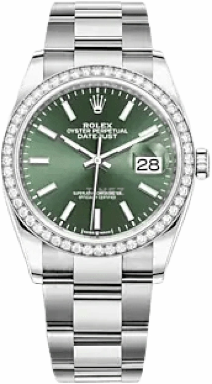 Rolex,Datejust 36 36mm,36mm,White Gold,Stainless Steel,Green,Automatic,Day,70hours,126284RBR,126284RBR-0044
