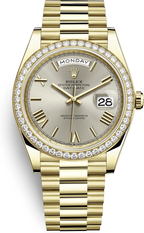 Rolex,Day-Date 40 40mm,40mm,Yellow Gold,Silver,Automatic,Date,Day,228348RBR,228348RBR-0007