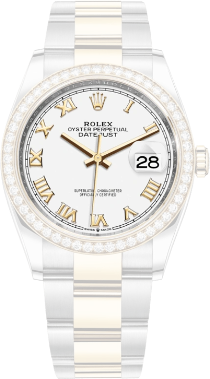 Rolex,Datejust 36 36mm,36mm,Yellow Gold,Oystersteel,White,Automatic,Day,70hours,126283RBR,126283RBR-0016