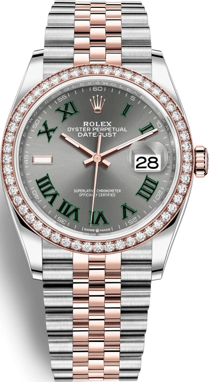Rolex,Datejust 36 36mm,36mm,Rose Gold,Stainless Steel,Grey,Automatic,Day,70hours,126281RBR,126281RBR-0017