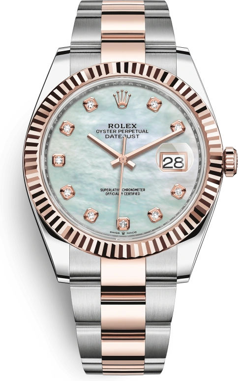 Rolex,Datejust 41 41mm,41mm,Rose Gold,Stainless Steel,White,Automatic,Day,70hours,126331,126331-0013