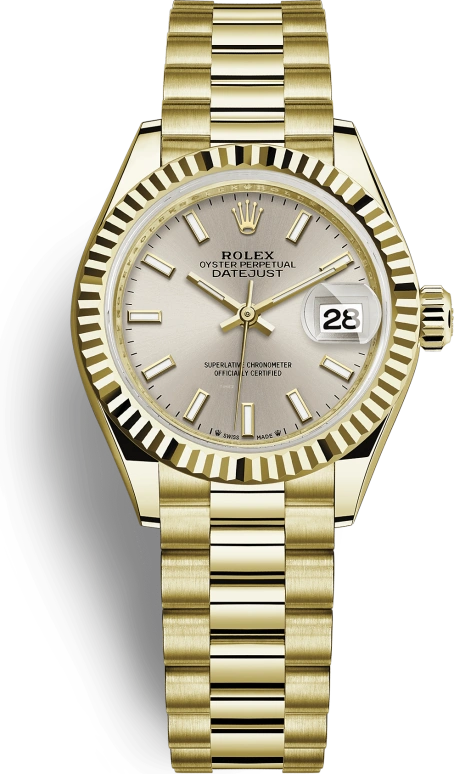 Rolex,Lady-Datejust 28mm,28mm,Yellow Gold,Silver,Automatic,Day,55hours,279178,279178-0005