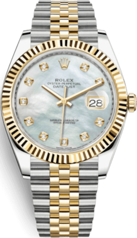 Rolex,Datejust 41 41mm,41mm,Yellow Gold,Stainless Steel,White,Automatic,Day,70hours,126333,126333-0018