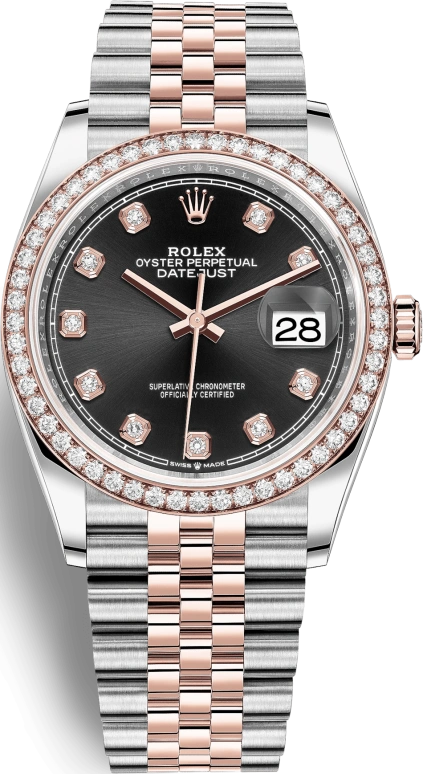 Rolex,Datejust 36 36mm,36mm,Rose Gold,Stainless Steel,Black,Automatic,Day,70hours,126281RBR,126281RBR-0007