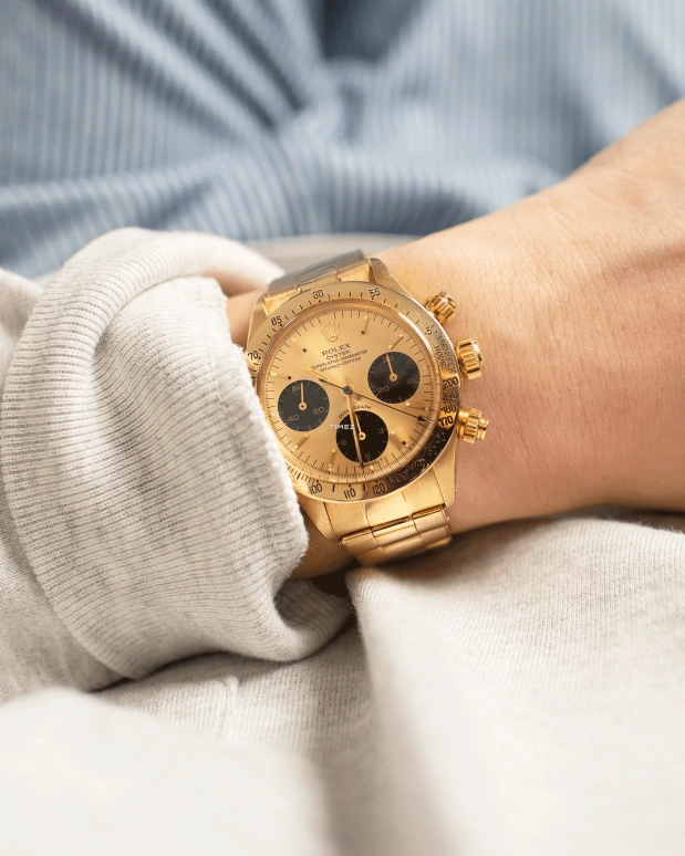 Rolex,Daytona 36mm,36mm,Yellow Gold,Black,Gold,Handwound,Chronograph,48hours,6265,6265-Oyster YG