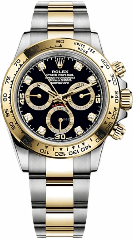 Rolex,Daytona 40mm,40mm,Yellow Gold,Stainless Steel,Black,Automatic,Chronograph,Column Wheel,116503,116503-0011