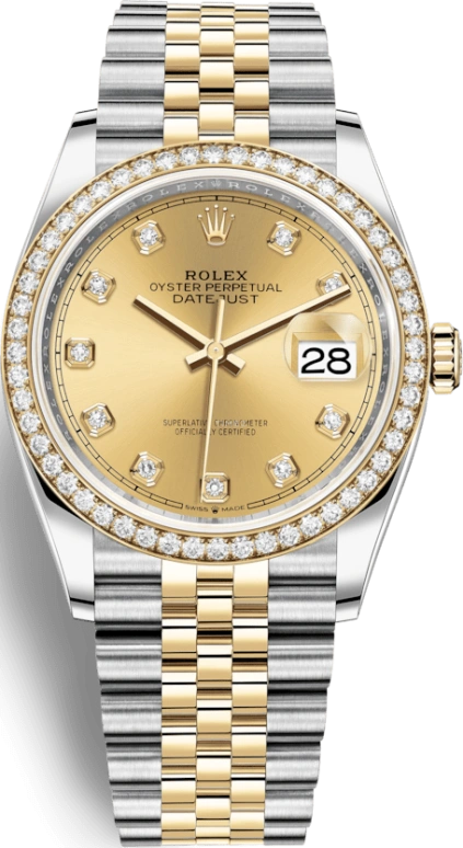 Rolex,Datejust 36 36mm,36mm,Yellow Gold,Stainless Steel,Champagne,Automatic,Day,70hours,126283RBR,126283RBR-0003