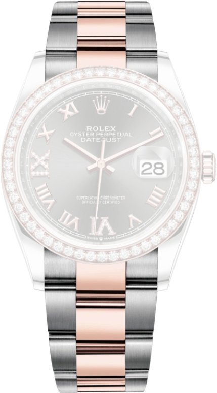 Rolex,Datejust 36 36mm,36mm,Rose Gold,Stainless Steel,Grey,Automatic,Day,70hours,126281RBR,126281RBR-0012