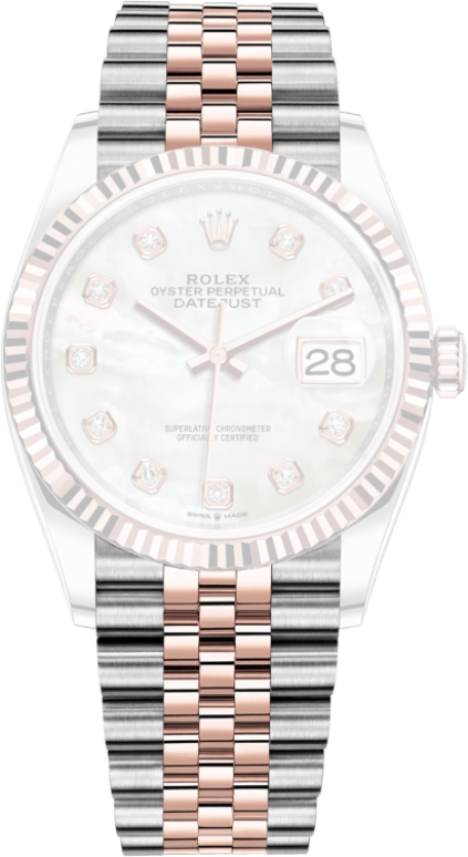 Rolex,Datejust 36 36mm,36mm,Rose Gold,Stainless Steel,White,Automatic,Day,70hours,126231,126231-0021