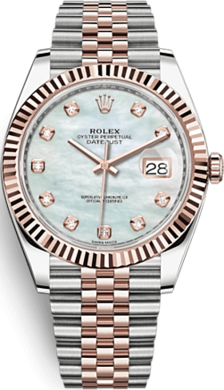 Rolex,Datejust 41 41mm,41mm,Rose Gold,Stainless Steel,White,Automatic,Day,70hours,126331,126331-0014