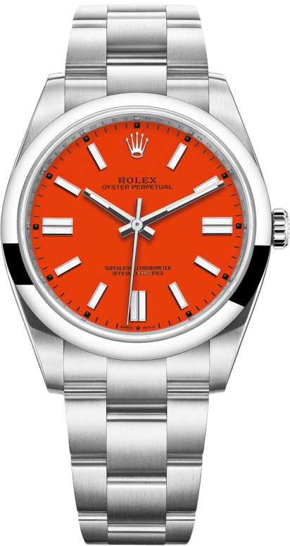 Rolex,Oyster Perpetual 41mm,41mm,Stainless Steel,Red,Automatic,70hours,In-house Caliber,124300,124300-0007