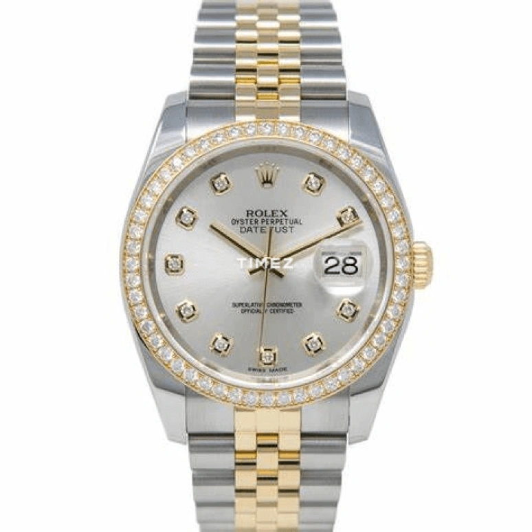 Rolex,Datejust 36 36mm,36mm,Yellow Gold,Stainless Steel,Grey,Automatic,Day,48hours,116243,116243-0023
