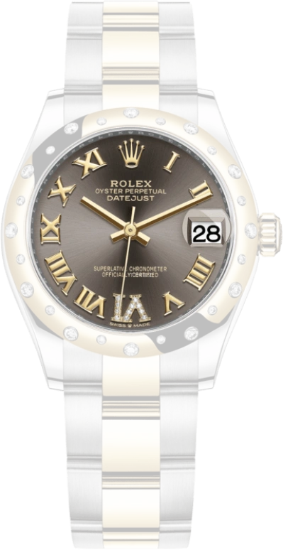 Rolex,Datejust 31 31mm,31mm,Yellow Gold,Stainless Steel,Grey,Automatic,Day,55hours,278343RBR,278343RBR-0017