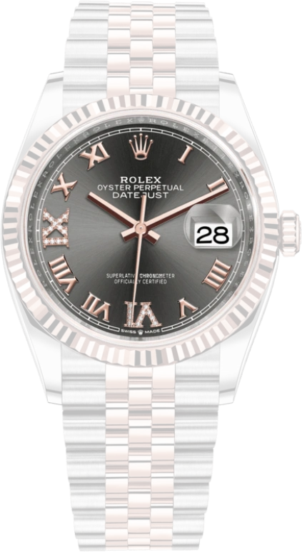 Rolex,Datejust 36 36mm,36mm,Rose Gold,Stainless Steel,Grey,Automatic,Day,70hours,126231,126231-0023