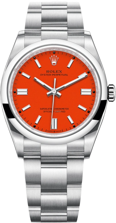 Rolex,Oyster Perpetual 36mm,36mm,Stainless Steel,Red,Automatic,70hours,In-house Caliber,126000,126000-0007