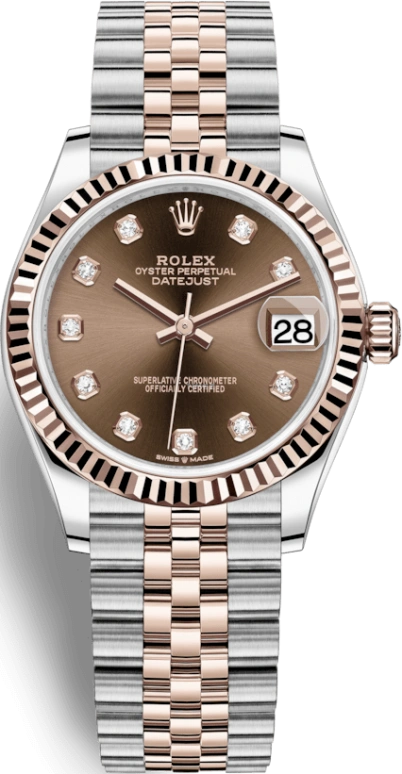 Rolex,Datejust 31 31mm,31mm,Rose Gold,Stainless Steel,Brown,Automatic,Day,55hours,278271,278271-0028