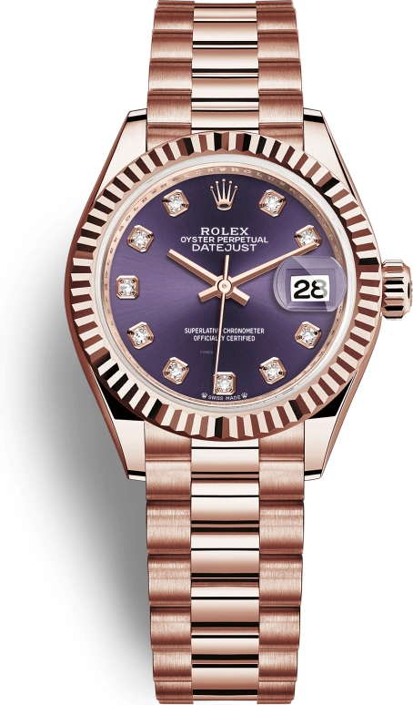 Rolex,Lady-Datejust 28mm,28mm,Rose Gold,Purple,Automatic,Day,55hours,279175,279175-0019