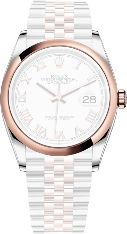 Rolex,Datejust 36 36mm,36mm,Oystersteel,Everose Gold,White,Automatic,Day,70hours,126201,126201-0015