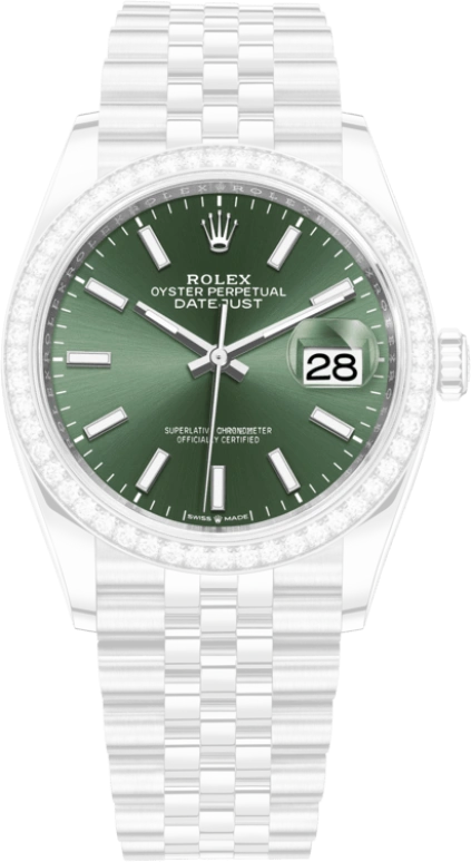 Rolex,Datejust 36 36mm,36mm,White Gold,Oystersteel,Green,Automatic,Day,70hours,126284RBR,126284RBR-0043