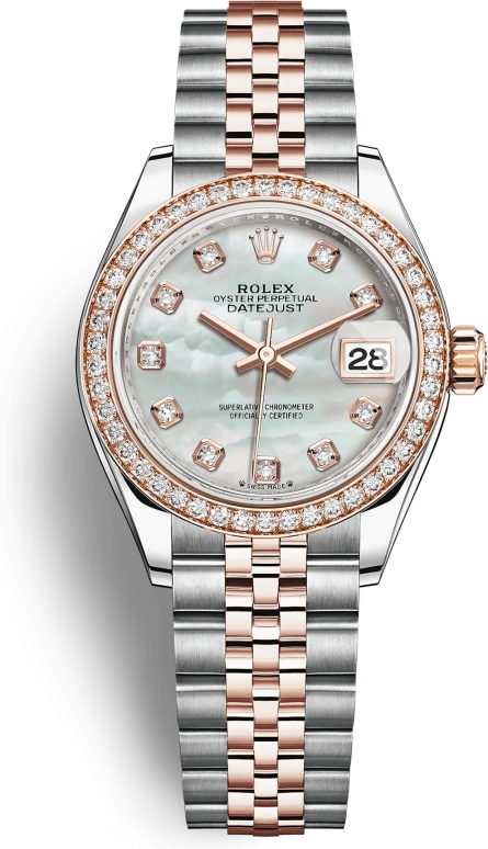 Rolex,Lady-Datejust 28mm,28mm,Rose Gold,Stainless Steel,White,Automatic,Day,55hours,279381RBR,279381RBR-0013