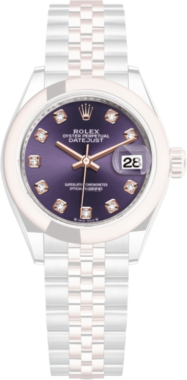 Rolex,Lady-Datejust 28mm,28mm,Rose Gold,Stainless Steel,Purple,Automatic,Day,55hours,279161,279161-0015