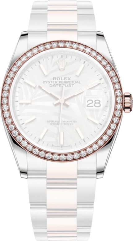 Rolex,Datejust 36 36mm,36mm,Rose Gold,Stainless Steel,Silver,Automatic,Day,70hours,126281RBR,126281RBR-0020
