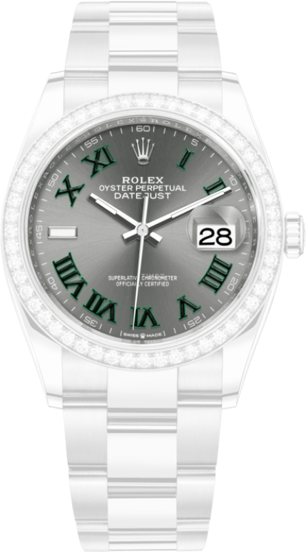 Rolex,Datejust 36 36mm,36mm,White Gold,Stainless Steel,Grey,Automatic,Day,70hours,126284RBR,126284RBR-0038