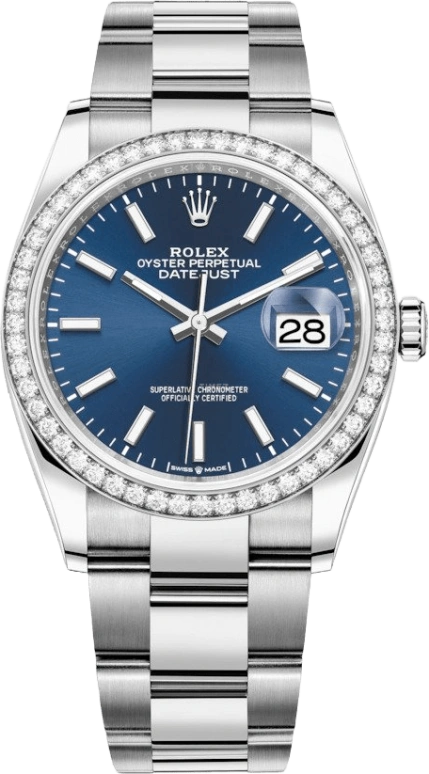 Rolex,Datejust 36 36mm,36mm,White Gold,Stainless Steel,Blue,Automatic,Day,70hours,126284RBR,126284RBR-0010