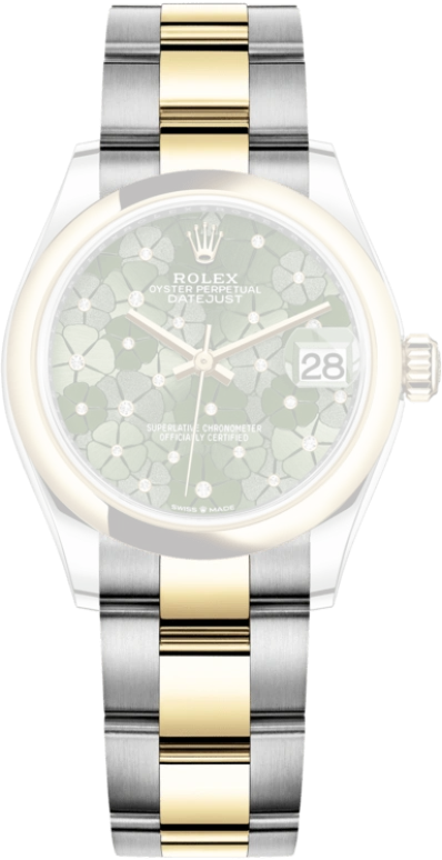Rolex,Datejust 31 31mm,31mm,Yellow Gold,Stainless Steel,Green,Automatic,Day,55hours,278243,278243-0031
