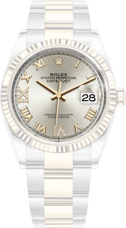 Rolex,Datejust 36 36mm,36mm,Yellow Gold,Stainless Steel,Silver,Automatic,Day,70hours,126233,126233-0032