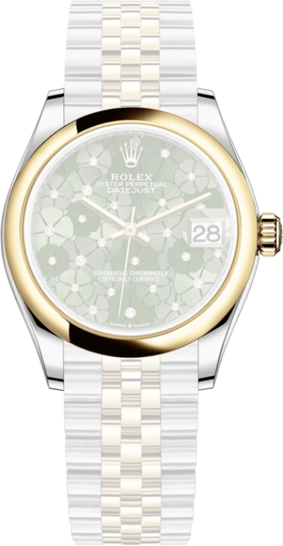 Rolex,Datejust 31 31mm,31mm,Yellow Gold,Stainless Steel,Green,Automatic,Day,55hours,278243,278243-0032