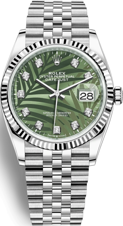 Rolex,Datejust 36 36mm,36mm,White Gold,Oystersteel,Green,Automatic,Day,70hours,126234,126234-0055