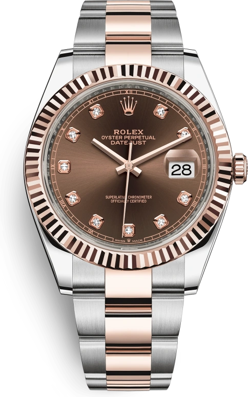 Rolex,Datejust 41 41mm,41mm,Rose Gold,Stainless Steel,Brown,Automatic,Day,70hours,126331,126331-0003