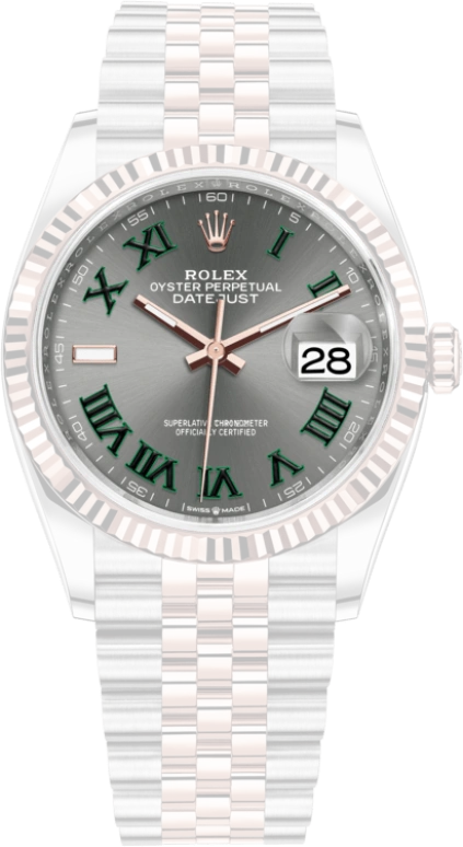 Rolex,Datejust 36 36mm,36mm,Rose Gold,Stainless Steel,Grey,Automatic,Day,70hours,126231,126231-0029