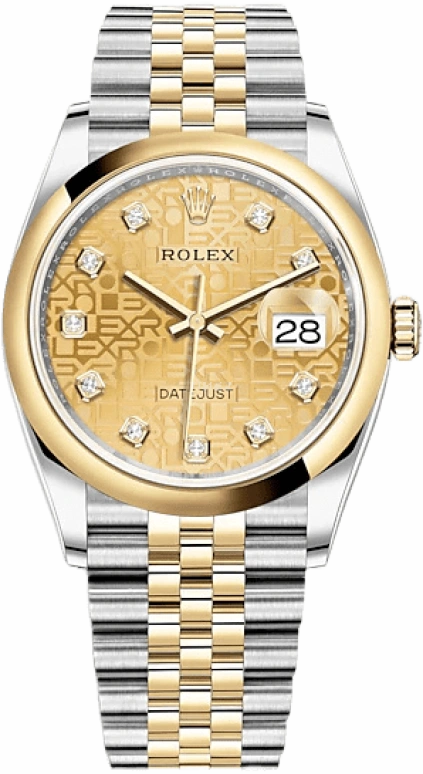 Rolex,Datejust 36 36mm,36mm,Yellow Gold,Stainless Steel,Champagne,Automatic,Day,70hours,126203,126203-0033
