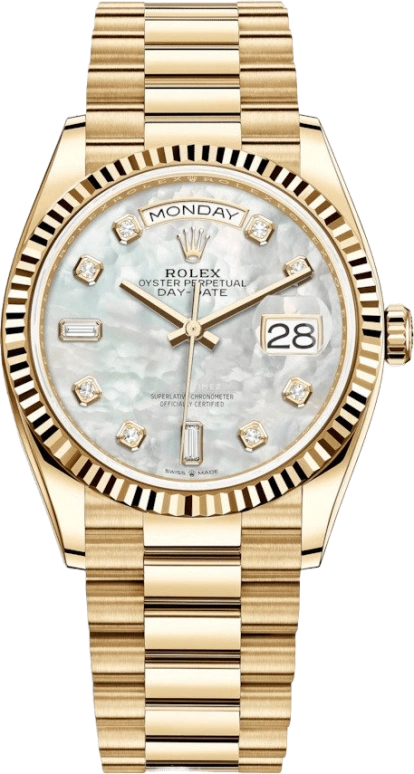 Rolex,Day-Date 36 36mm,36mm,Yellow Gold,White,Automatic,Date,Day,128238,128238-0011