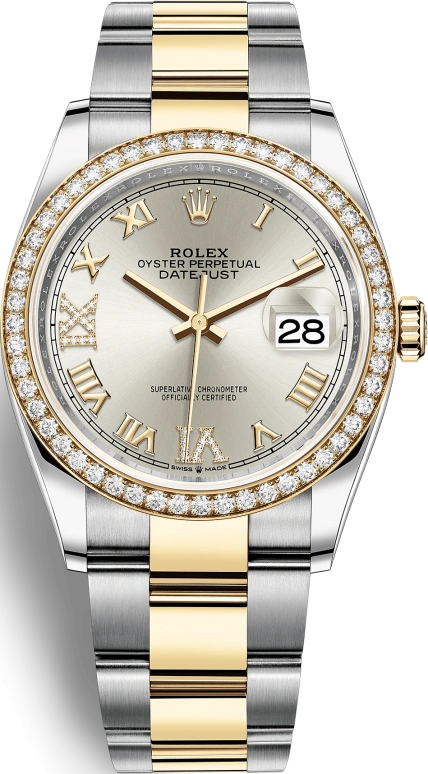 Rolex,Datejust 36 36mm,36mm,Yellow Gold,Stainless Steel,Silver,Automatic,Day,70hours,126283RBR,126283RBR-0018
