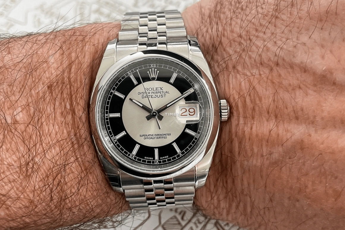Rolex,Datejust 36 36mm,36mm,Stainless Steel,Black,Silver,Automatic,Day,48hours,116200 Black Tuxedo Jubilee