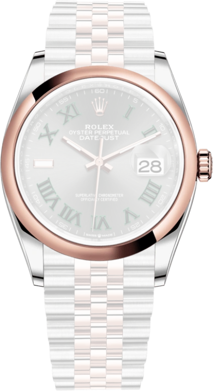 Rolex,Datejust 36 36mm,36mm,Rose Gold,Stainless Steel,Grey,Automatic,Day,70hours,126201,126201-0029