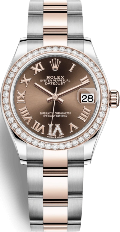 Rolex,Datejust 31 31mm,31mm,Rose Gold,Stainless Steel,Brown,Automatic,Day,55hours,278381RBR,278381RBR-0005