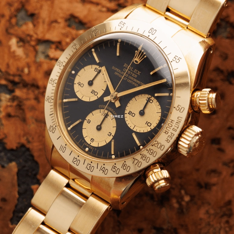 Rolex,Daytona 37mm,37mm,Yellow Gold,Black,Handwound,Chronograph,48hours,6265,6265-Black Dial