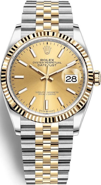 Rolex,Datejust 36 36mm,36mm,Yellow Gold,Stainless Steel,Champagne,Automatic,Day,70hours,126233,126233-0015