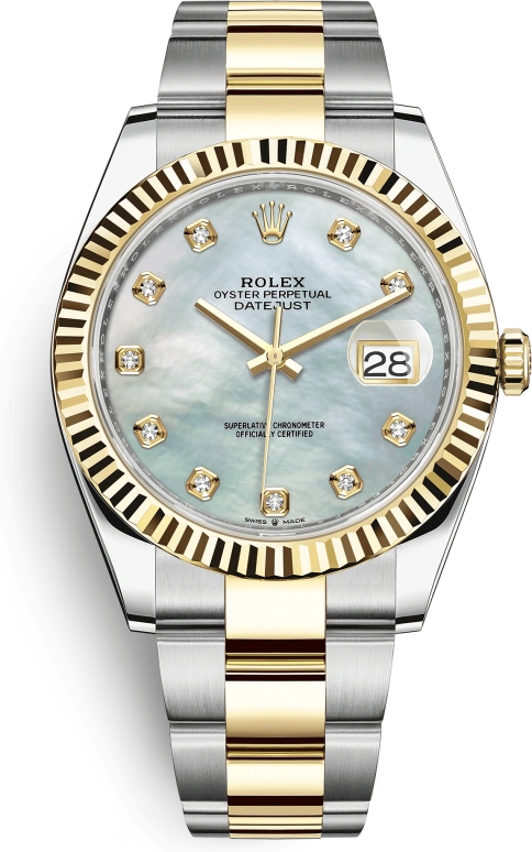 Rolex,Datejust 41 41mm,41mm,Yellow Gold,Stainless Steel,White,Automatic,Day,70hours,126333,126333-0017