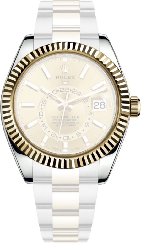 Rolex,Sky-Dweller 42mm,42mm,Yellow Gold,Stainless Steel,Champagne,Automatic,Annual Calendar,Month,Date,326933,326933-0001