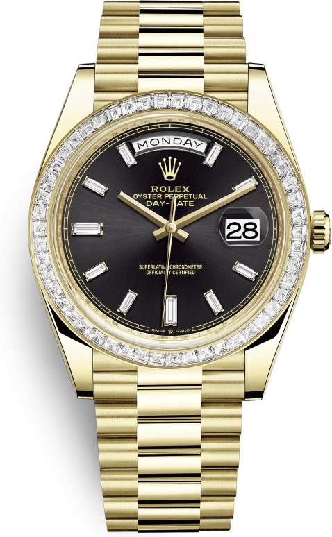 Rolex,Day-Date 40 40mm,40mm,Yellow Gold,Black,Automatic,Date,Day,228398TBR,228398TBR-0001