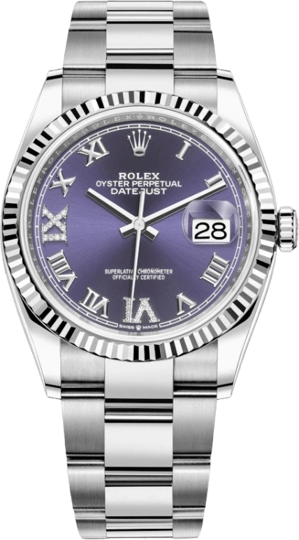 Rolex,Datejust 36 36mm,36mm,White Gold,Oystersteel,Purple,Automatic,Day,70hours,126234,126234-0022