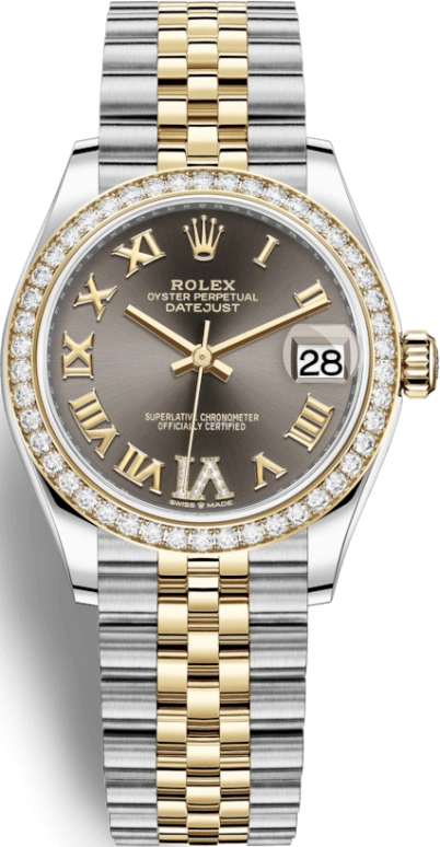 Rolex,Datejust 31 31mm,31mm,Yellow Gold,Stainless Steel,Grey,Automatic,Day,55hours,278383RBR,278383RBR-0018