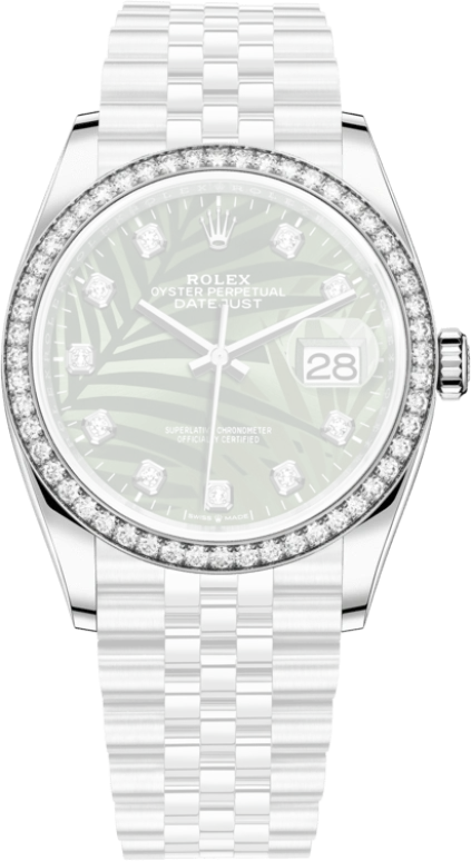 Rolex,Datejust 36 36mm,36mm,White Gold,Stainless Steel,Green,Automatic,Day,70hours,126284RBR,126284RBR-0047
